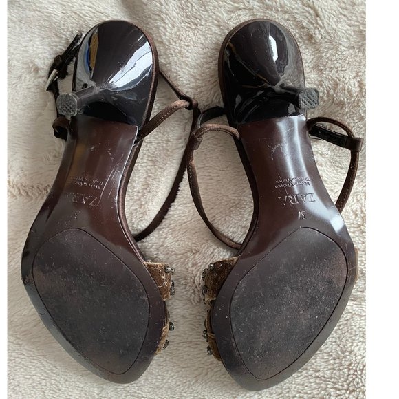 ZARA Brown Rhinestone Studded Strappy Sandals - Picture 10 of 11